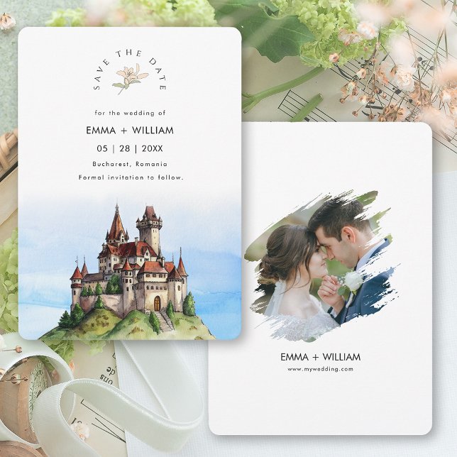 Reserve A Data Casamento de Destino na Romênia de Bucareste (Bucharest Romania Destination Wedding Save The Date Card)