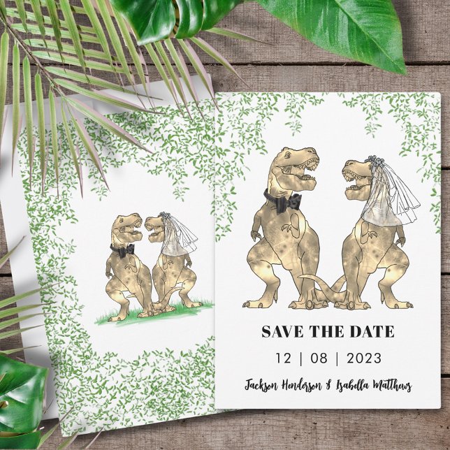 Reserve A Data Casamento de Dinossauros (T-Rex bride and groom dinosaur wedding funny save the date invitation)