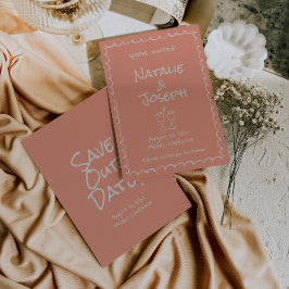 Reserve A Data Casamento de Diversão de Coral Funky Escrito Desen