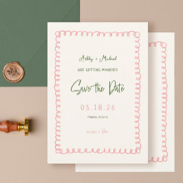 Reserve A Data Casamento de Diversão Francesa Rosa e Verde