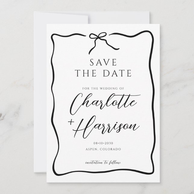 Reserve A Data Casamento de Doodle com Laço de Rito Caprichoso (Frente)