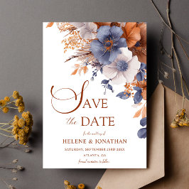 Reserve A Data Casamento de Elegante Floral Dusty Blue Terracotta