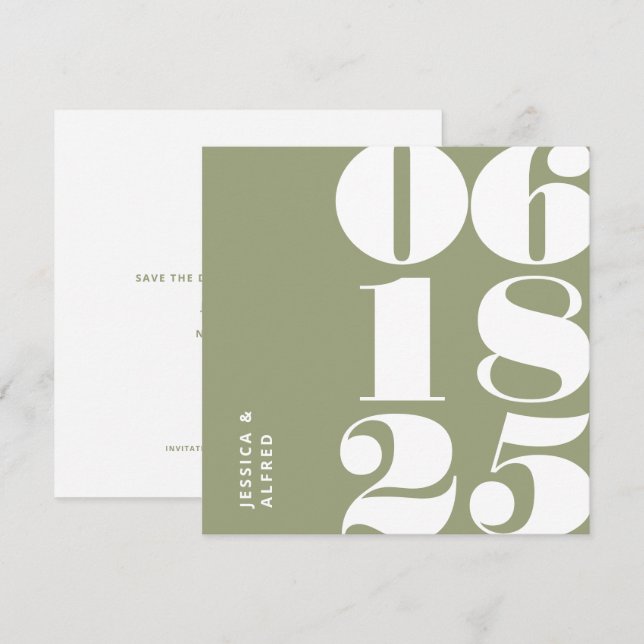 Reserve A Data Casamento de Encontro Verde do Sábio Moderno (Frente/Verso)