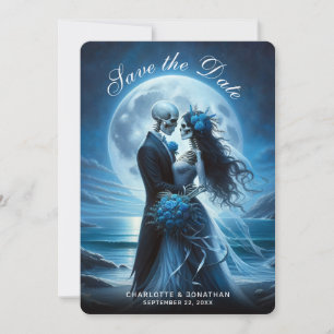 Reserve A Data Casamento de Esqueleto Azul Gótico Salve o Dia