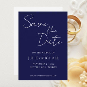 Reserve A Data Casamento de Estilo Simples Azul Marinho