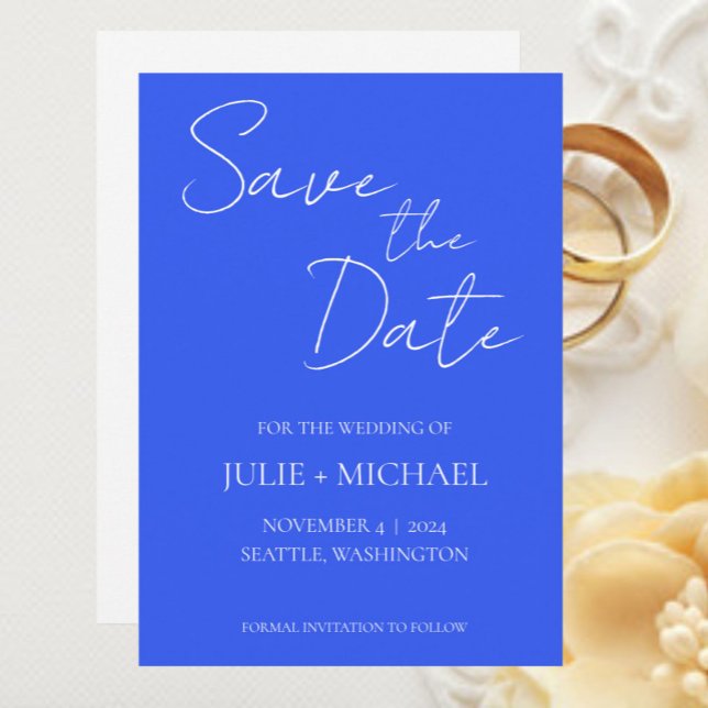 Reserve A Data Casamento de Estilo Simples Azul Real (In Situ Wedding)