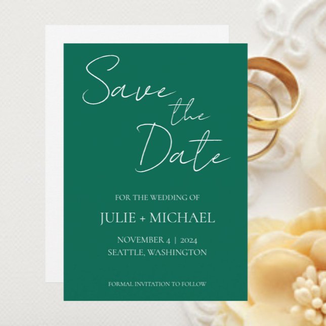 Reserve A Data Casamento de Estilo Simples Esmeralda Verde (In Situ Wedding)