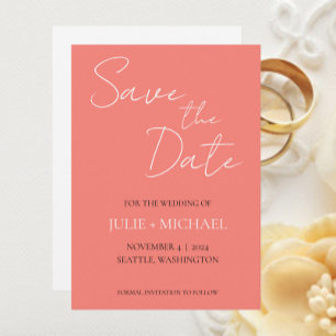 Reserve A Data Casamento de Estilo Simples Monocromático Coral