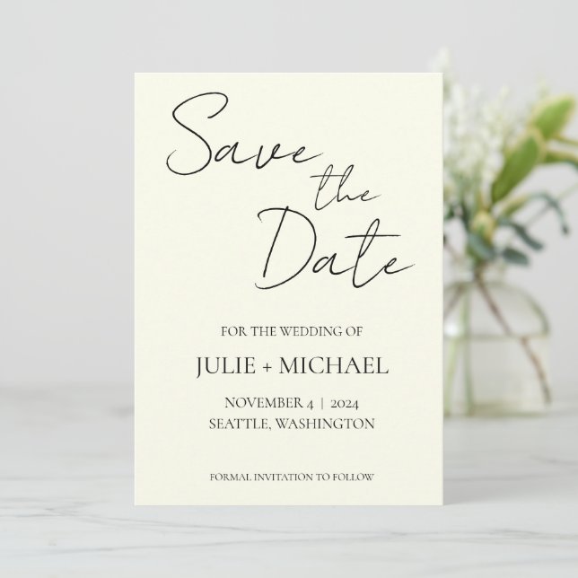 Reserve A Data Casamento de Estilo Simples Monocromático em Marfi (Em pé/Frente)