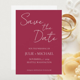 Reserve A Data Casamento de Estilo Simples Vermelho Vinho