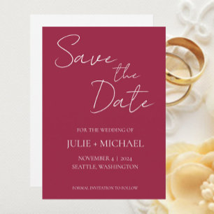 Reserve A Data Casamento de Estilo Simples Vermelho Vinho