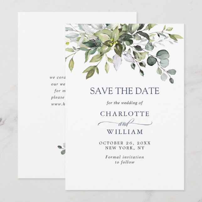 Reserve A Data Casamento de Eucalipto com Aquarela Simples e Eleg (Frente/Verso)