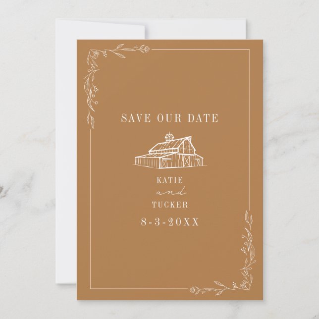 Reserve A Data Casamento de Fazendas de Goldenrod Barn Art Line (Frente)