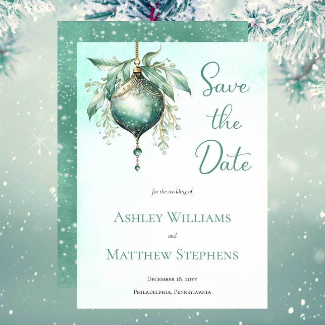 Reserve A Data Casamento de Feriado de Teal Bauble Elegante Salve (Elegant Teal Bauble Holiday Wedding Save the Date)