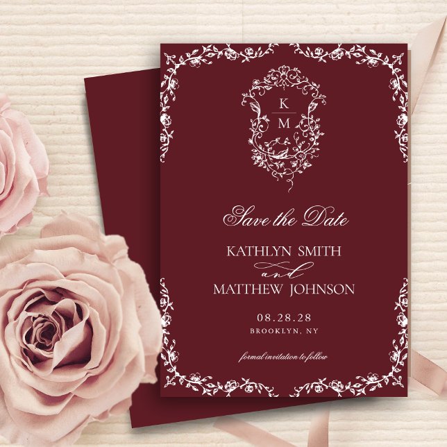 Reserve A Data Casamento de Festa de Vintage Floral Monograma Ver (Criador carregado)