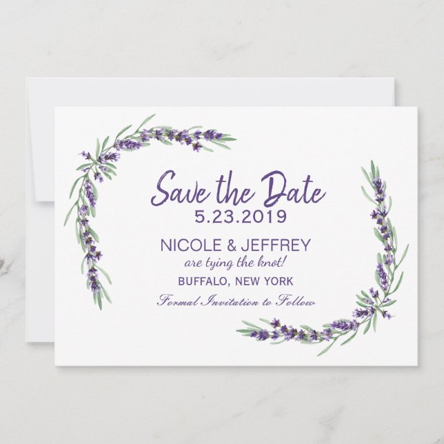 Reserve A Data Casamento de Flor Lilac com Lavanda Roxa Salve a D (Frente)