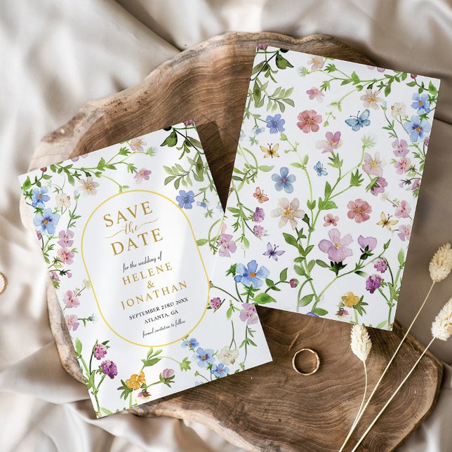 Reserve A Data Casamento de flor selvagem Elegante Moderno (Modern Elegant Watercolor Wildflower Wedding Save The Date)