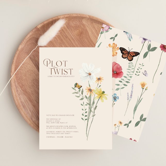 Reserve A Data Casamento de Flor Silvestre Amarela Caprichosa com (Whimsical Daisy Plot Twist Wedding Save The Date)