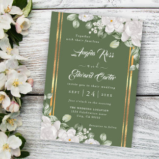 Reserve A Data Casamento de Florais Brancos de Aquarela Elegante