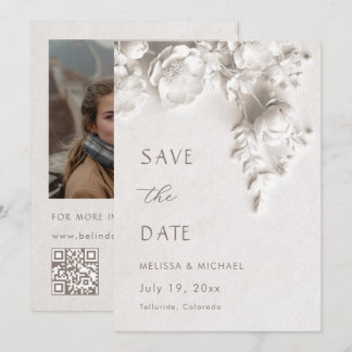 Reserve A Data Casamento de Flores 3D Marfim