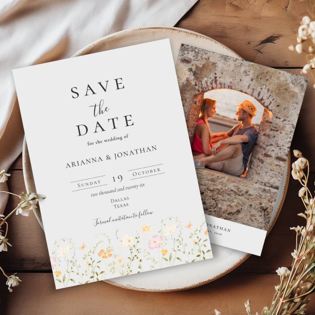Reserve A Data Casamento de Flores de Foto de Texto Simples Elega (Criador carregado)