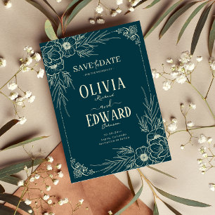 Reserve A Data Casamento de Flores de Frame Dourado Elegante