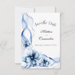 Reserve A Data Casamento de Flores de Marinho Azul Elegante Dusty
