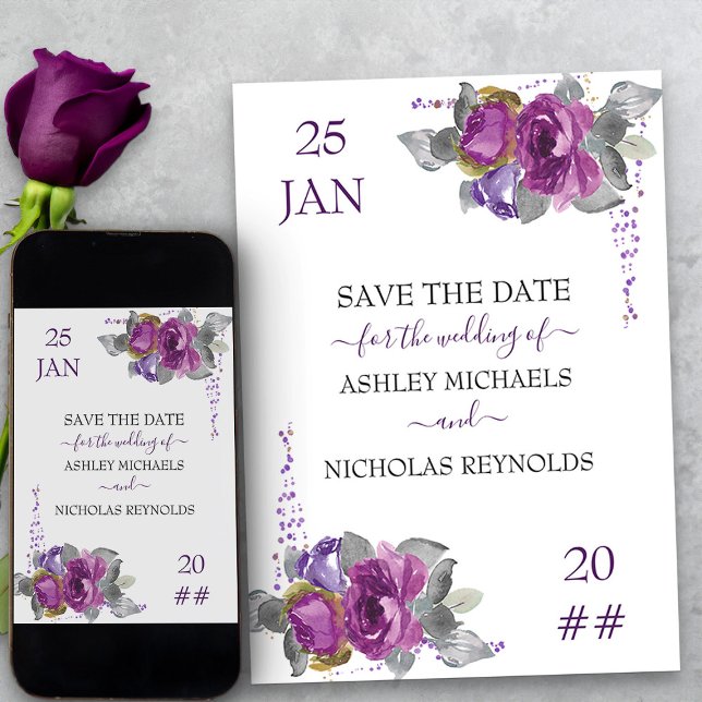 Reserve A Data Casamento de Flores Roxas e Confetes (Purple floral wedding save the date from my Plush Purple Wedding Collection)