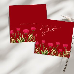 Reserve A Data Casamento De Flores Selvagens Vermelhas Salvar A D