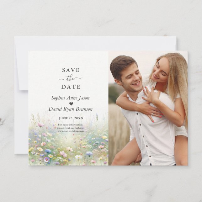 Reserve A Data Casamento de Flores Silvestres Aquarela País Rústi (Frente)