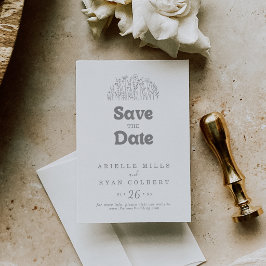 Reserve A Data Casamento de Flores Silvestres Cinza Mínimo
