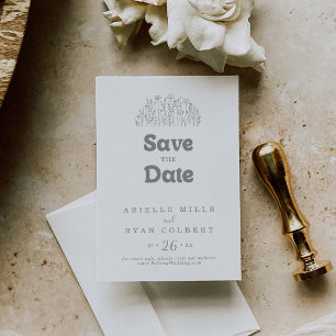 Reserve A Data Casamento de Flores Silvestres Cinza Mínimo
