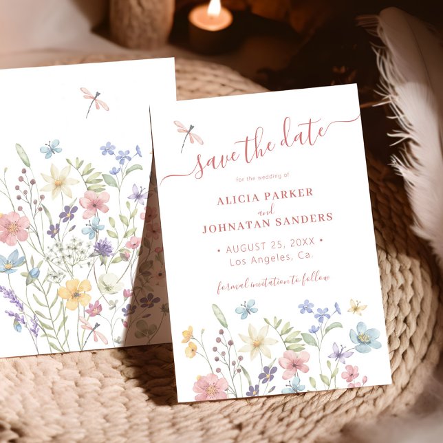 Reserve A Data Casamento de flores silvestres em aquarela boho (Criador carregado)
