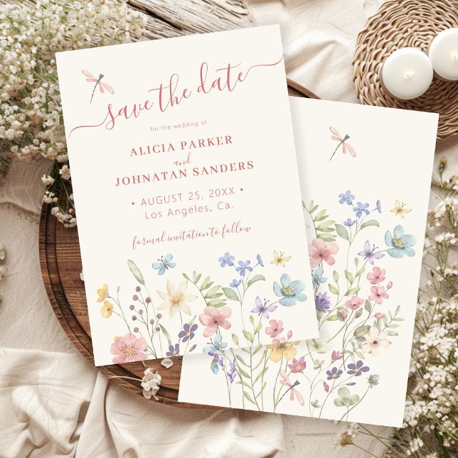 Reserve A Data Casamento de flores silvestres em aquarela boho (Criador carregado)