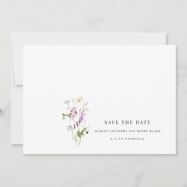 Reserve A Data Casamento de Flores Silvestres Floral Salvar a Dat (Frente)