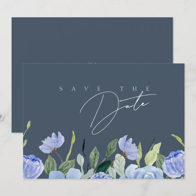 Reserve A Data Casamento de Flores Silvestres Opulência Azul Real (Frente/Verso)