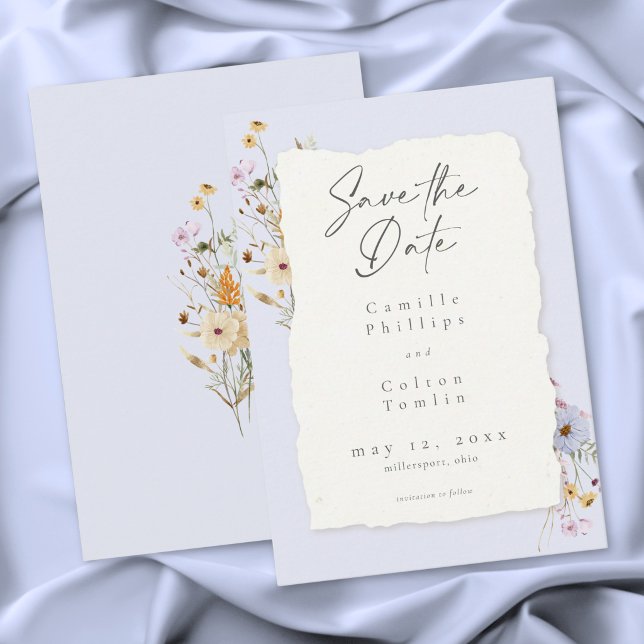 Reserve A Data Casamento de Flores Silvestres Romântico Azul Empo (Rustic Dusty Blue Romantic Wildflower Wedding Save The Date)