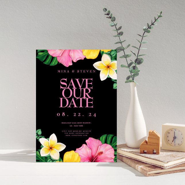Reserve A Data Casamento de Flores Tropicais Exóticas em Aquarela (Criador carregado)