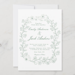 Reserve A Data casamento de flores verdes desenhadas à mão simple