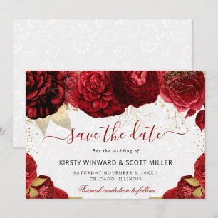 Reserve A Data Casamento de Flores Vermelhas e Douradas em Aquare