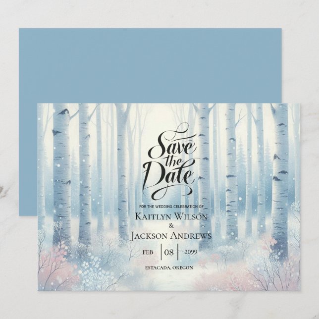 Reserve A Data Casamento de Floresta de Nascimento Azul fosco (Frente/Verso)