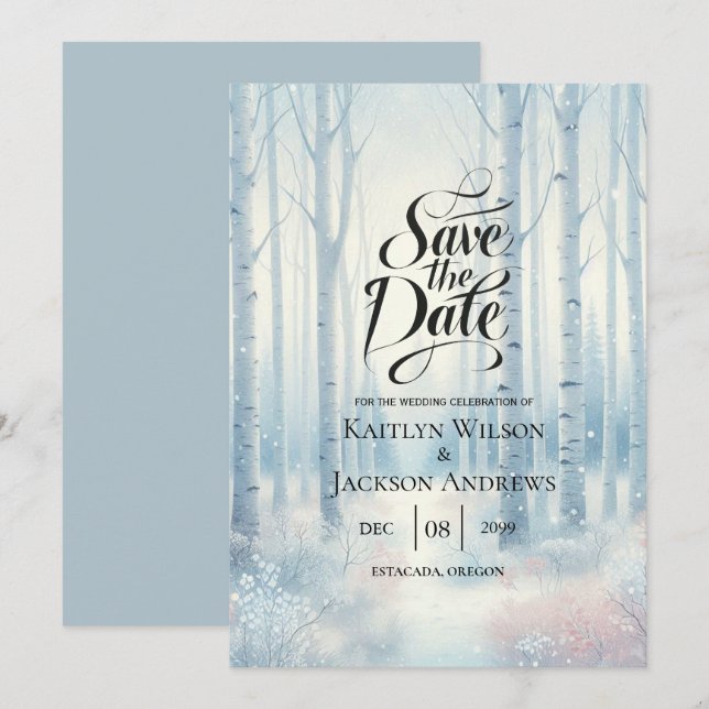 Reserve A Data Casamento de Floresta de Nascimento Azul fosco (Frente/Verso)
