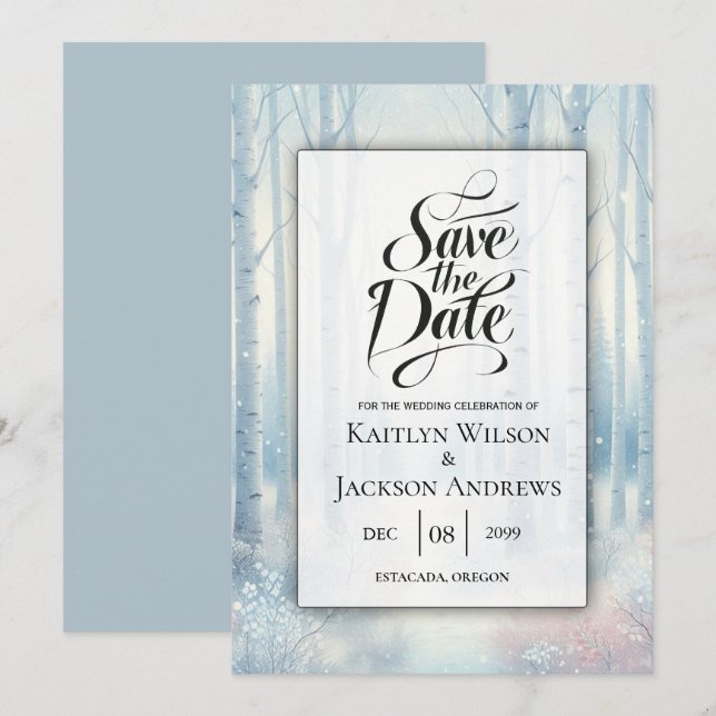 Reserve A Data Casamento de Floresta de Nascimento Azul fosco (Frente/Verso)