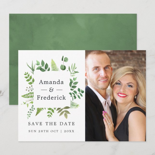 Reserve A Data Casamento de Floresta Verdejante (Frente/Verso)