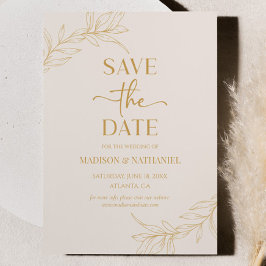 Reserve A Data Casamento de Folha de Leaf Dourada de Beige minima