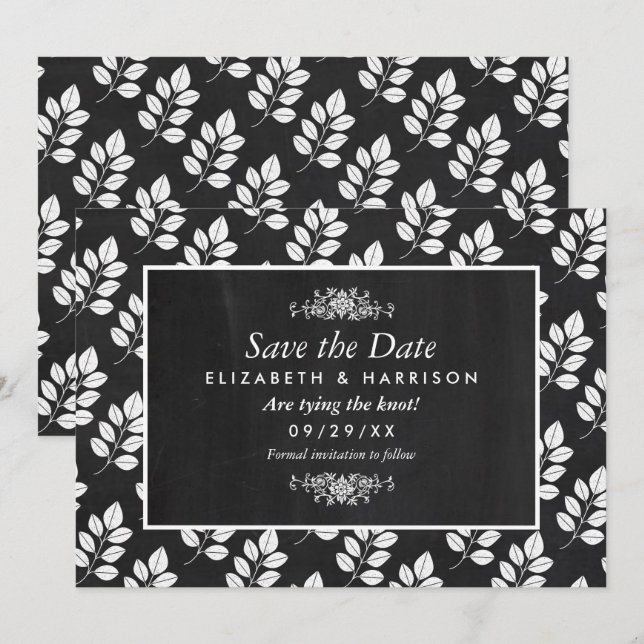 Reserve A Data Casamento de Folha Floral Chalkboard (Frente/Verso)