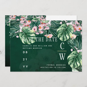 Reserve A Data Casamento de Folha Floral Rosa Verde Tropical Leah