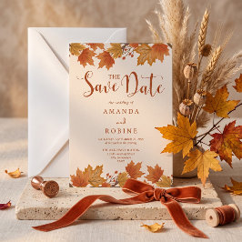 Reserve A Data Casamento de Folhas de Bordo de Outono Elegante