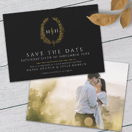 Reserve A Data Casamento de folhas de ouro branco preto