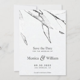Reserve A Data Casamento de folhas gráficas modernas, brancas e p